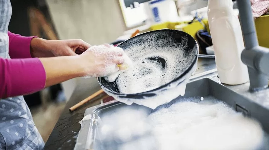 Washing a non-stick pan