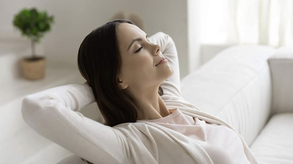 Woman breathing clean air